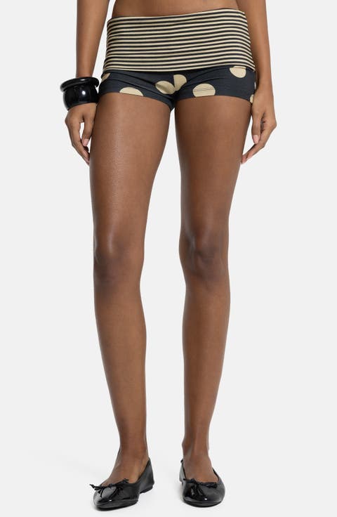 Mixed Print Foldover Waist Shorts