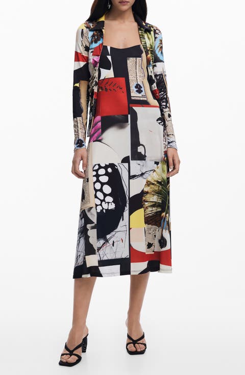 Mix Print Midi Dress