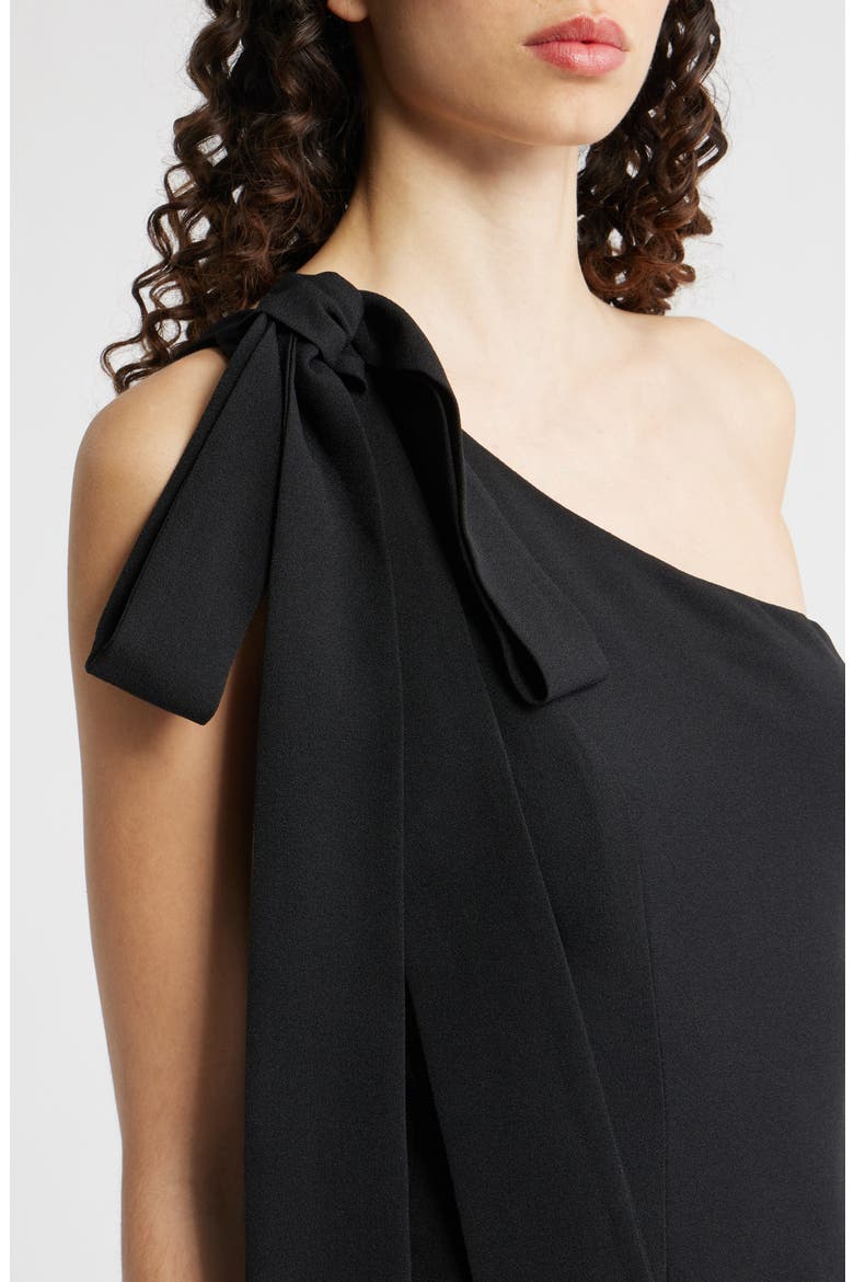 Bow One-Shoulder Cocktail Dress, Alternate, color, BLACK