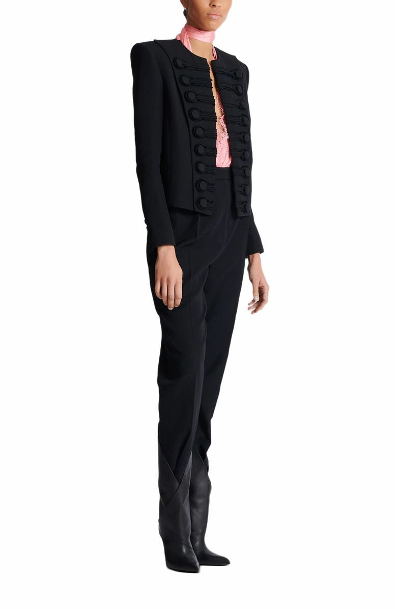 Balmain Grain De Poudre Edge-To-Edge Spencer Jacket, Main, color, Black
