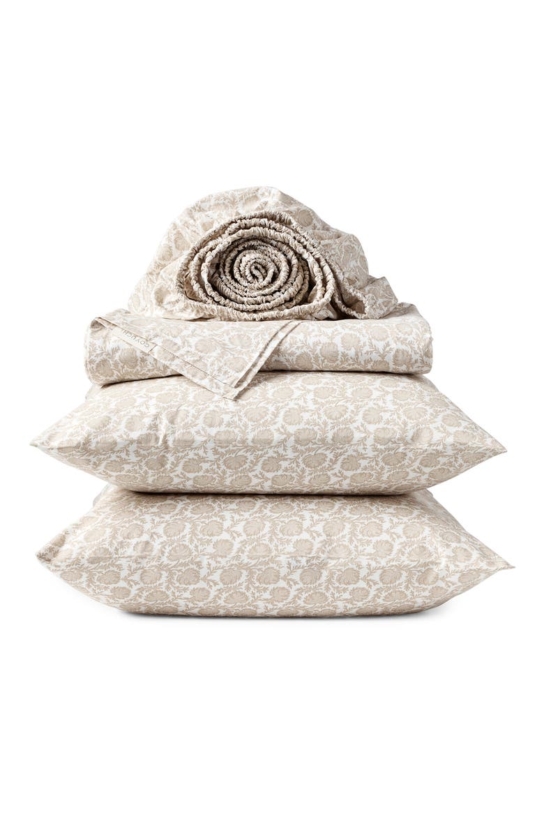 Print Organic Cotton Percale Sheet Set, Main, color, SHELL ROBLES