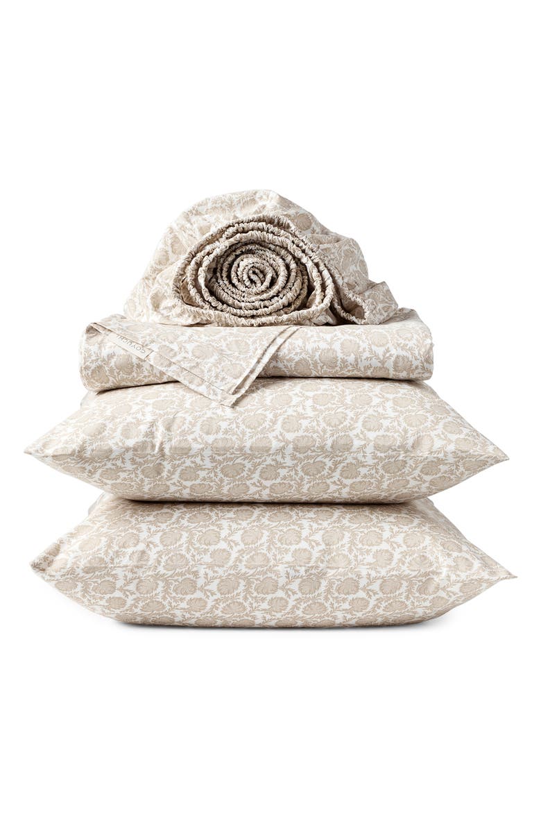 Coyuchi Print Organic Cotton Percale Sheet Set, Main, color, Shell Robles