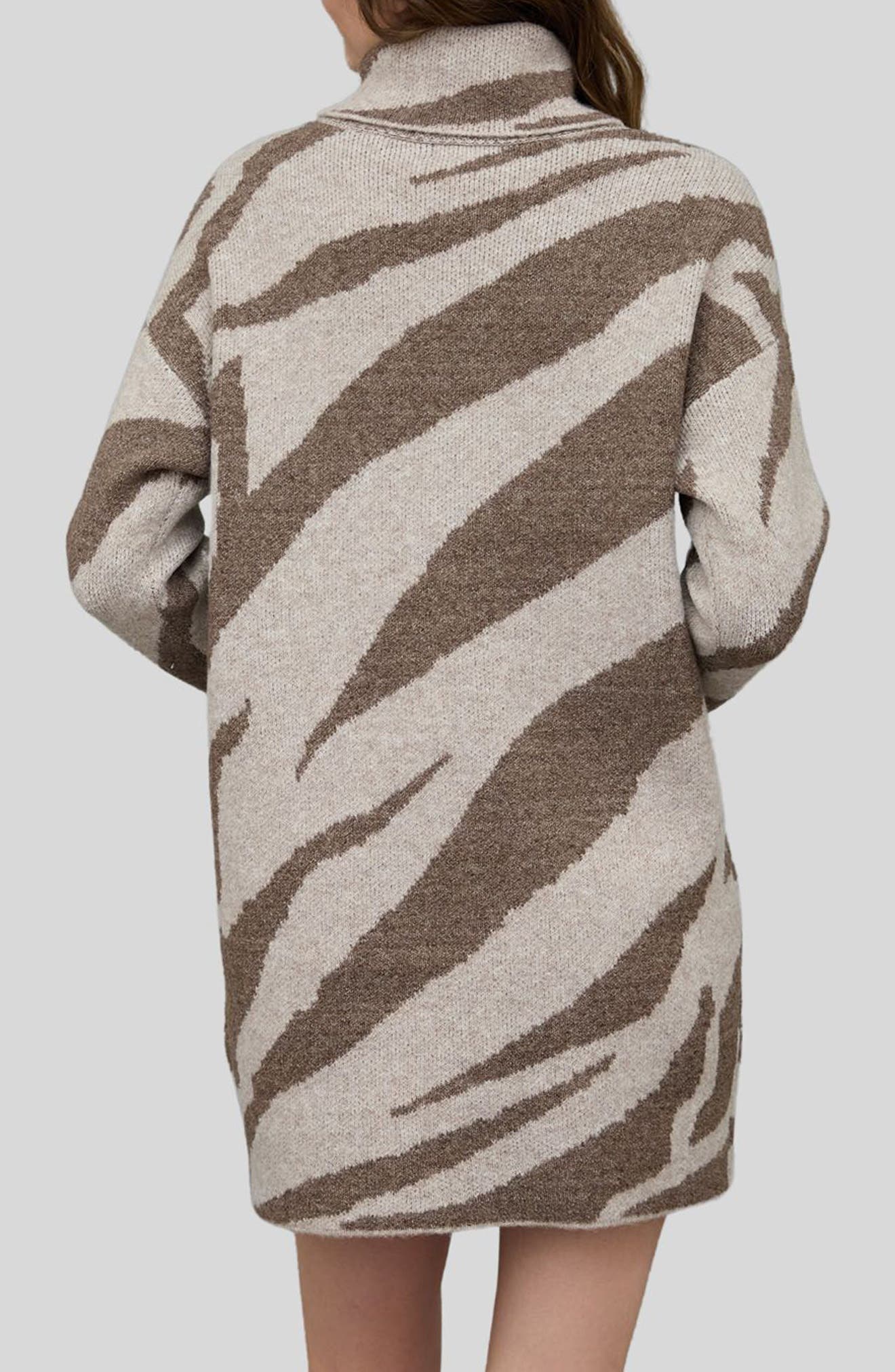 Zebra Stripe Long Sleeve Turtleneck Sweater Dress - image 4