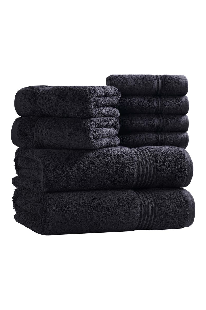 Egyptian Cotton Highly Absorbent Solid 8-Piece Towel Set, Main, color, BLACK