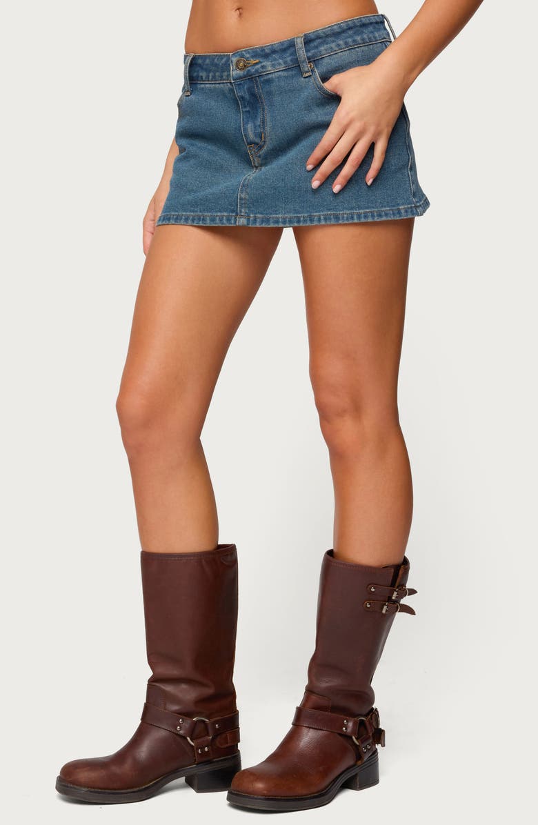EDIKTED Josiee Low Rise Denim Miniskirt, Alternate, color, Blue-Washed