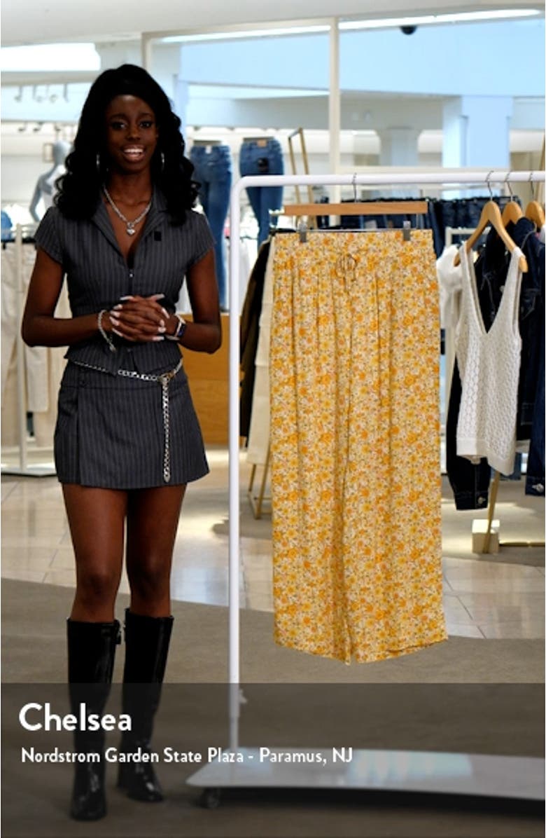 Sun Rays Floral Drawstring Wide Leg Pants, sales video thumbnail