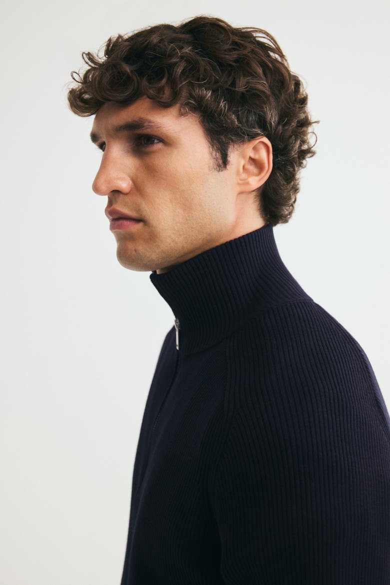 Slim-Fit Rib-Knit Cardigan, Alternate, color, Navy blue