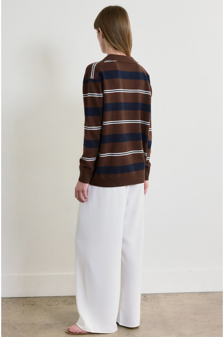 Lightweight Wool Polo, Alternate, color, Brown Stripes