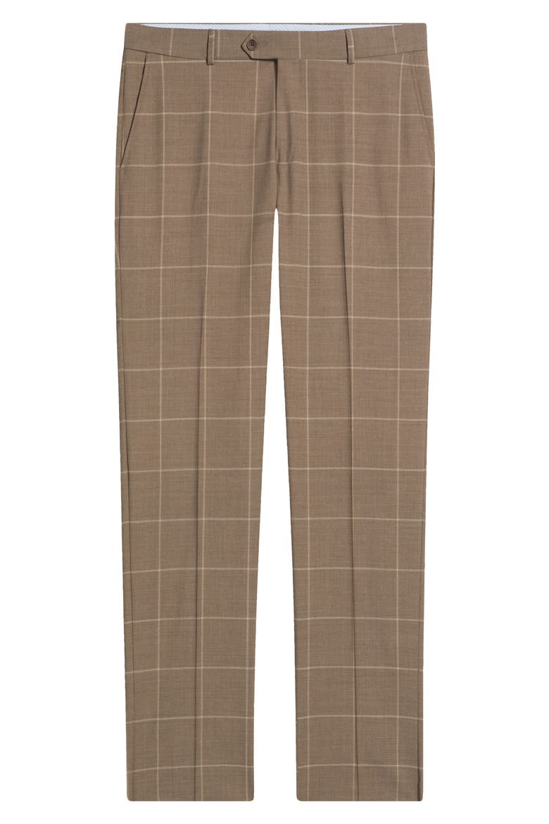 Windowpane Check Stretch Wool Dress Pants, Alternate, color, MEDIUM BROWN