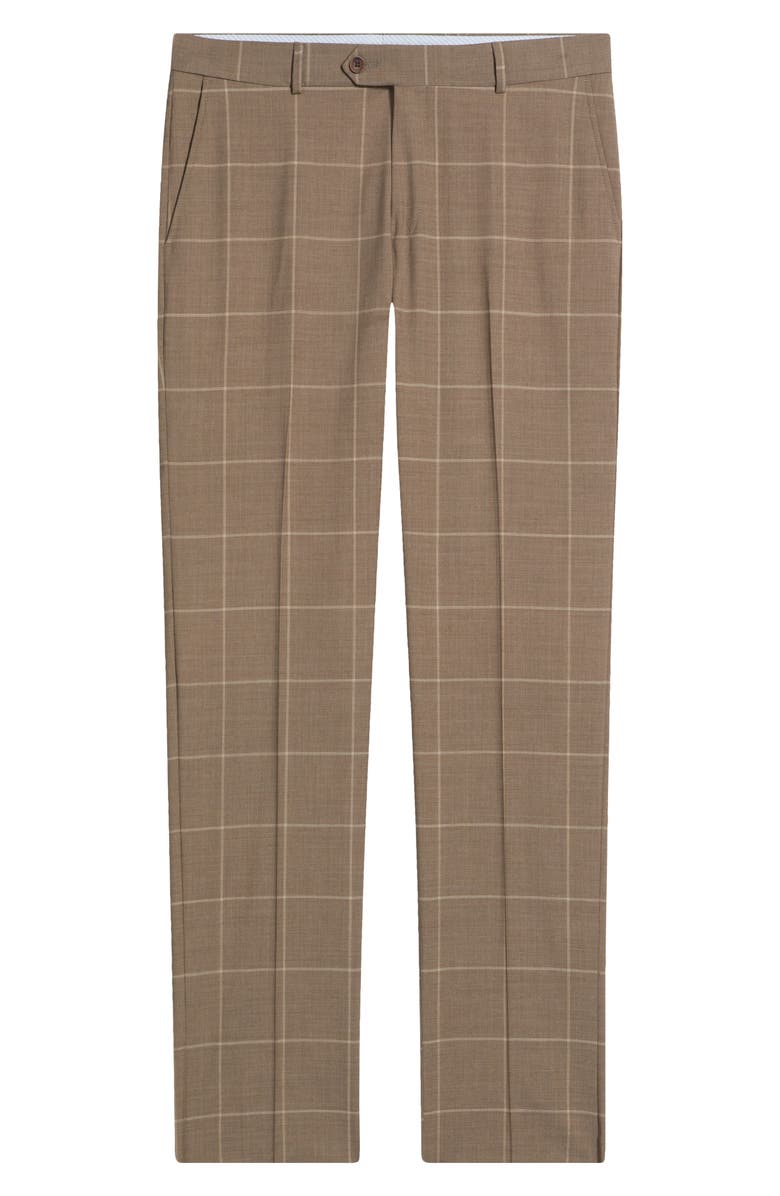 Berle Windowpane Check Stretch Wool Dress Pants, Alternate, color, Medium Brown
