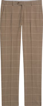 Berle Windowpane Check Stretch Wool Dress Pants