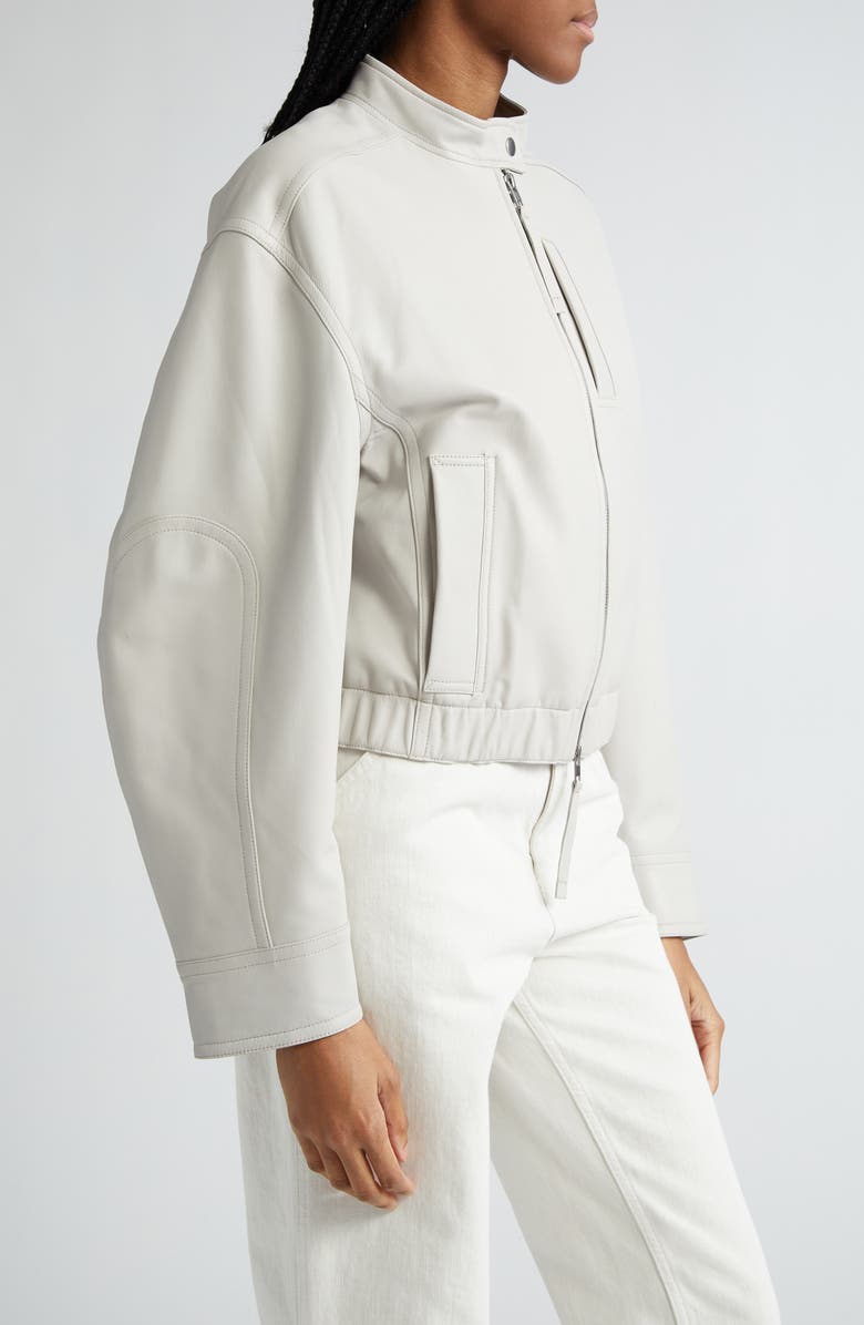 Vince Leather Crop Bomber Jacket, Alternate, color, Salt Glass