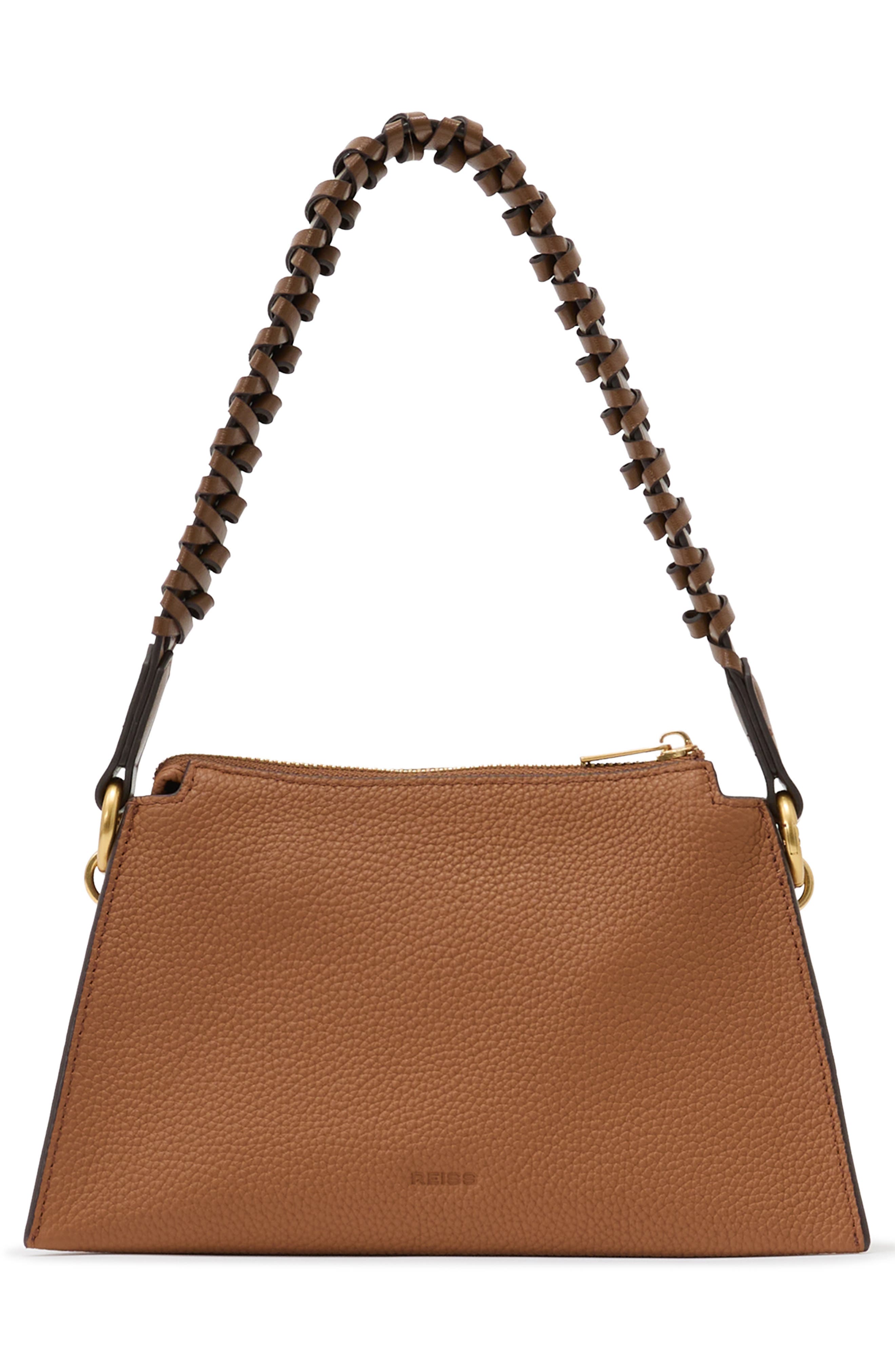 Avery Croc Embossed Leather Shoulder Bag, Alternate, color, TAN
