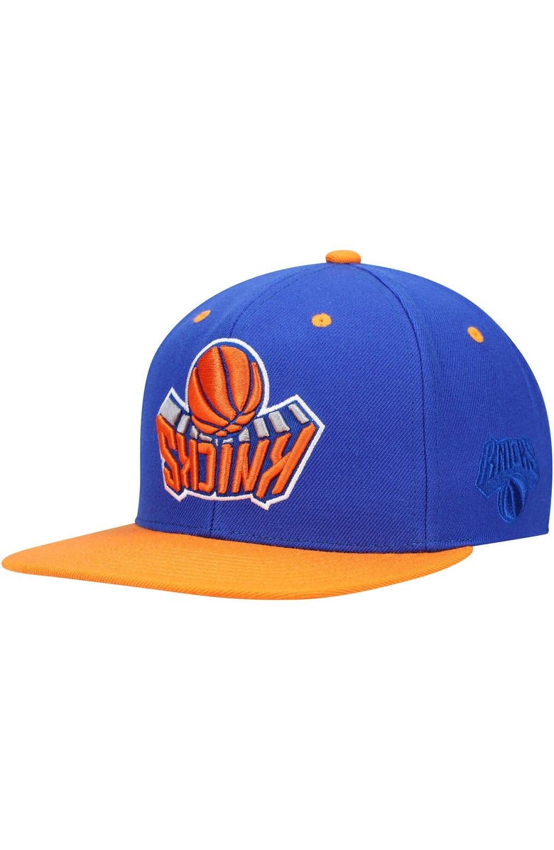 Mitchell & Ness Men's Mitchell & Ness Blue/Orange New York Knicks Upside Down Snapback Hat, Main, color, 