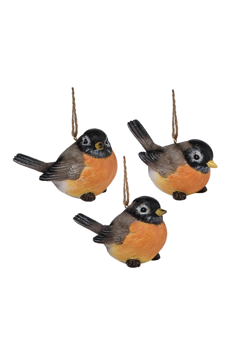 Robin Birds Decorative Hanging Tree Ornament Set Assortment of 3, Main, color, Orange