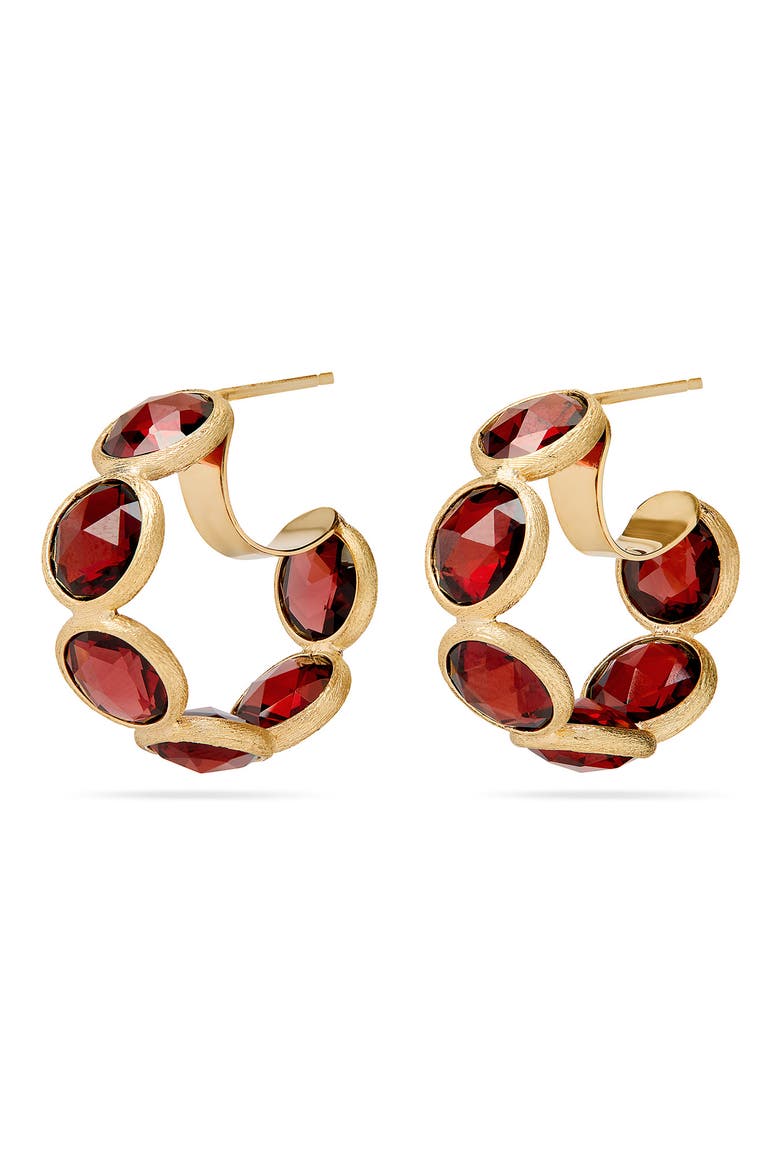 Jaipur Color 18k Gold Garnet Hoop Earrings, Main, color, GOLD