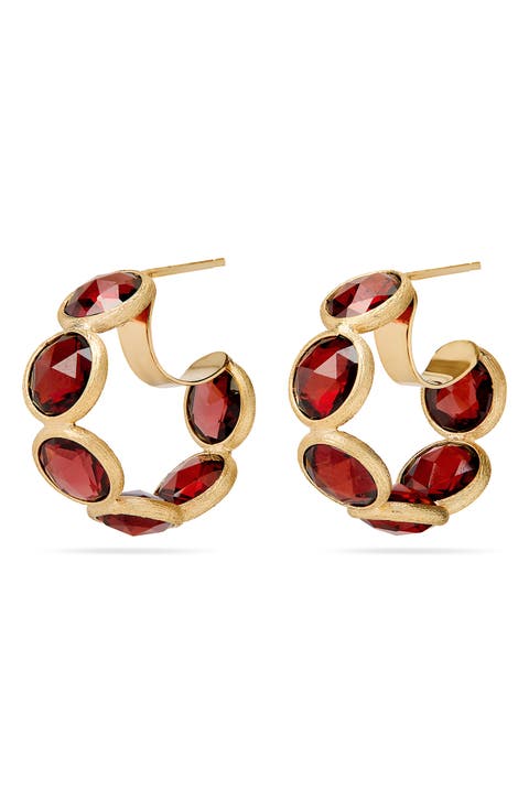 Jaipur Color 18k Gold Garnet Hoop Earrings