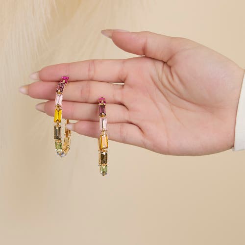 Jessica Simpson Multicolor Gemstone Hoop Earrings In Gold
