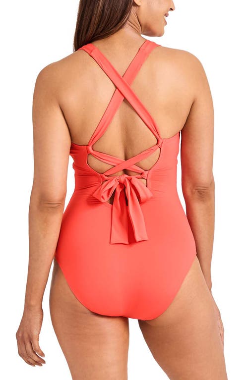 Tommy Bahama Lace-up Back One-piece Swimsuit In Citrus Coral