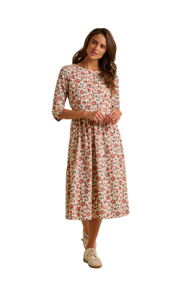 Brakeburn Beech 3/4 Sleeve Waist Tie Midi Dress, Main, color, Cream