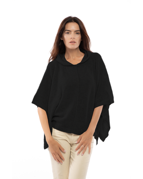 Pure Cashmere Button Hoodie Poncho