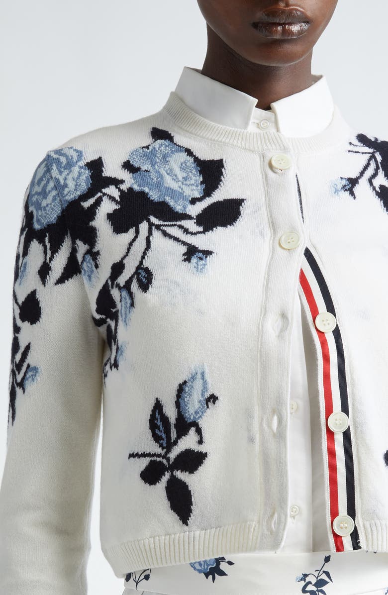 Thom Browne Blue Rose Crop Cashmere Cardigan, Alternate, color, 