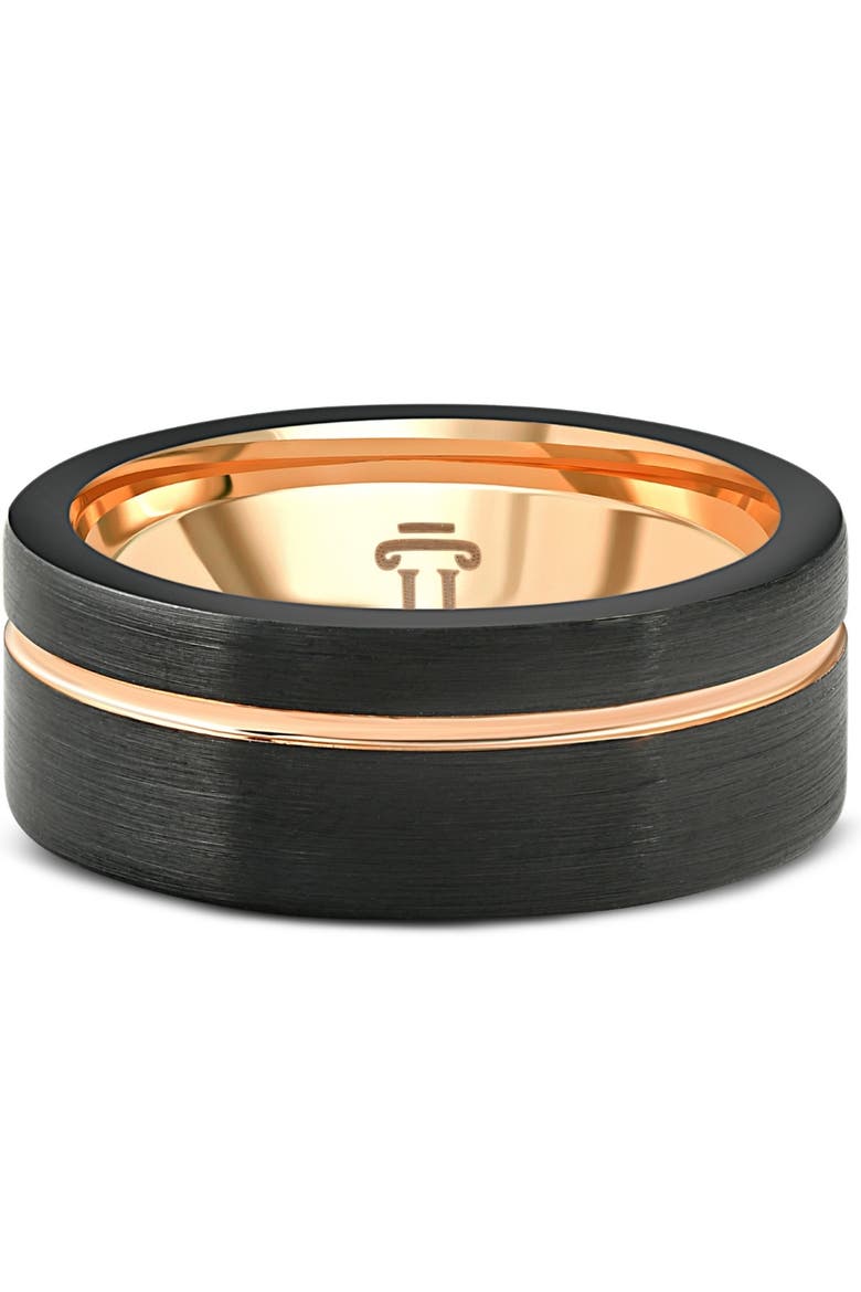Men's Brushed Black Tungsten Gold Plated Two Tone 8mm Ring Wedding Band, Main, color, Black Tungsten