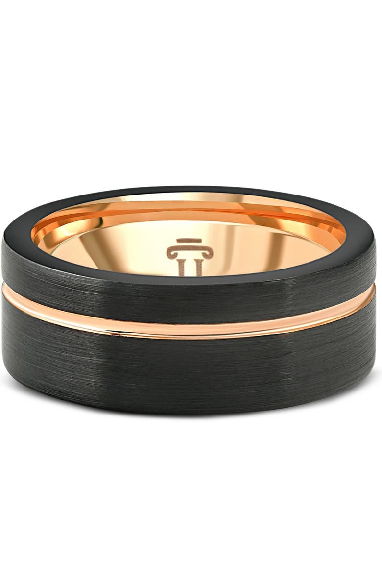Bliss Diamond Men's Brushed Black Tungsten Gold Plated Two Tone 8mm Ring Wedding Band, Alternate, color, Black Tungsten