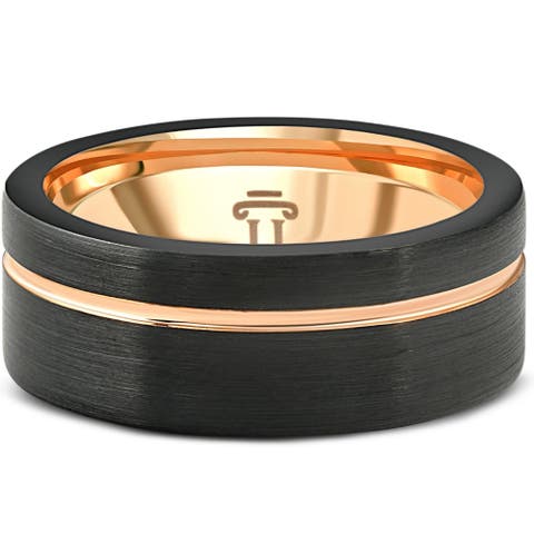Men's Brushed Black Tungsten Gold Plated Two Tone 8mm Ring Wedding Band