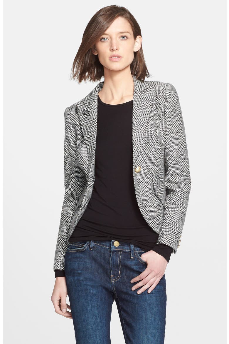 Leather Elbow Patch Houndstooth Jacket, Main, color, BLACK/ CREAM/ WHISKEY