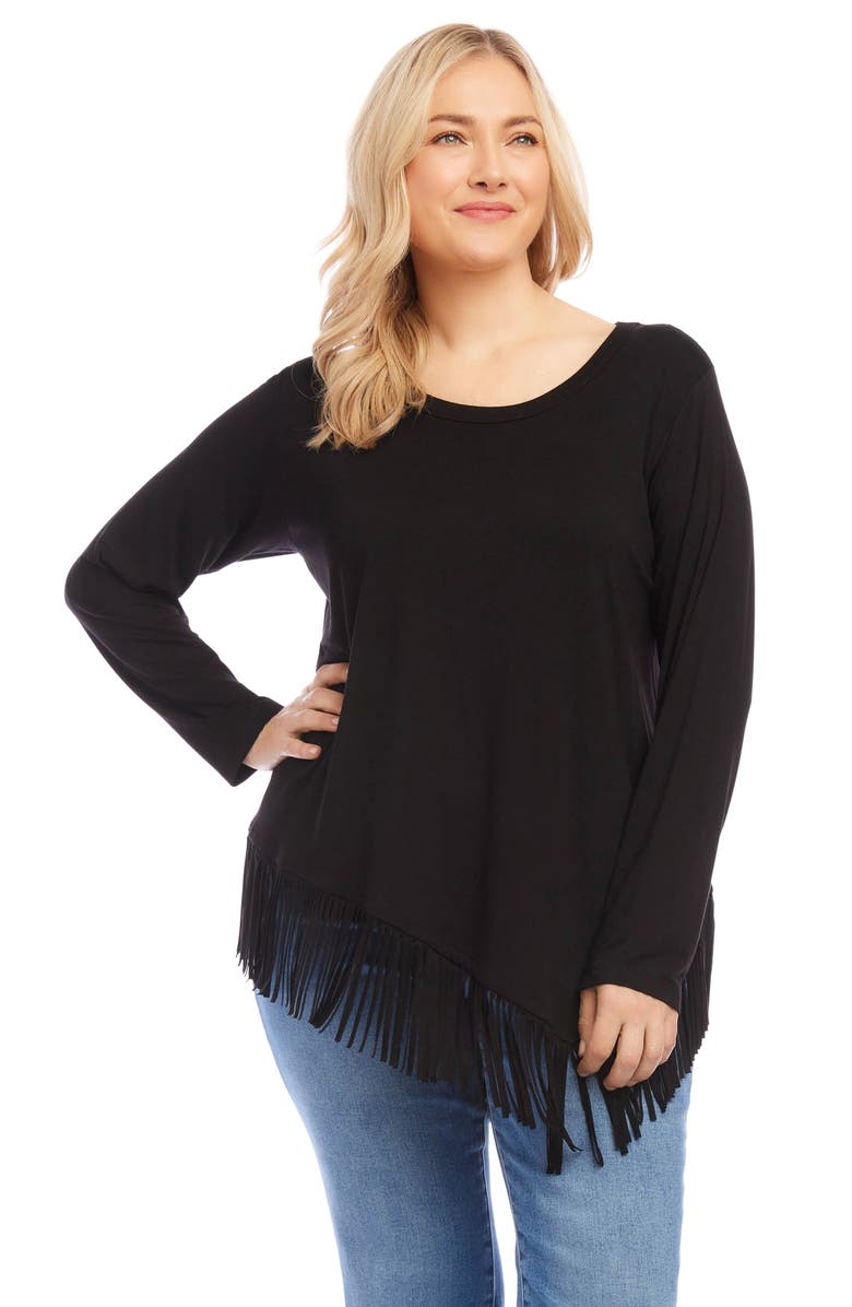Karen Kane Asymmetric Long Sleeve Fringe Top, Alternate, color,