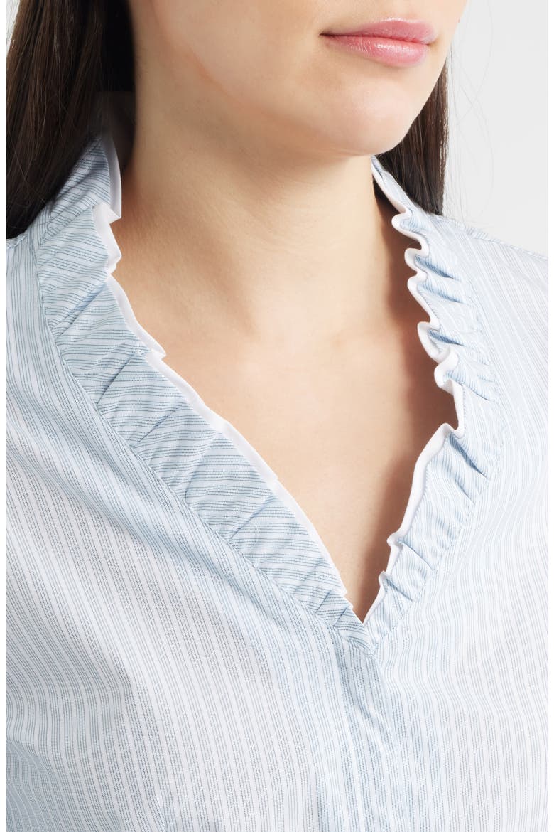 Ruffle Detail Stripe Cotton Button-Up Shirt, Alternate, color, BLUE WASH MULTI
