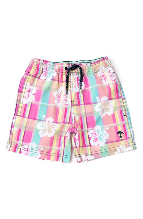 Kids' Hibiscus Plaid UPF 50+ Swim Shorts (Toddler & Little Kid)