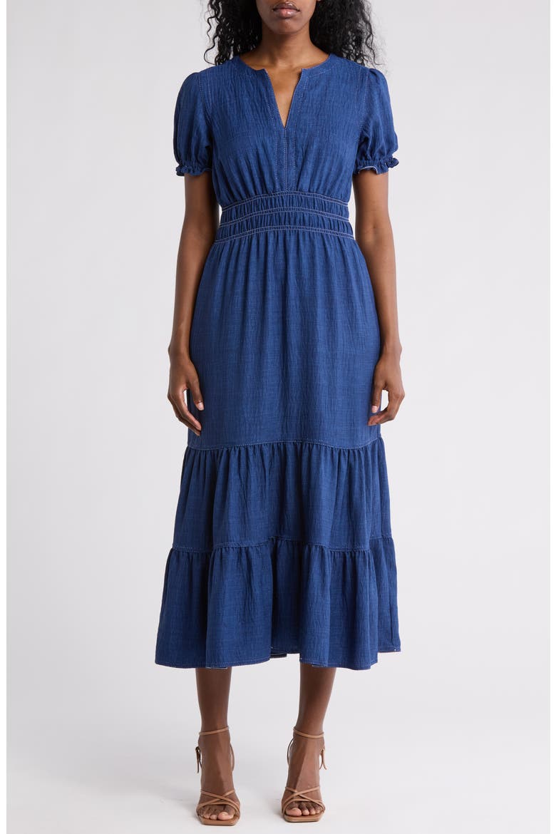 Tiered Crepe Maxi Dress, Main, color, HEATHER COBALT