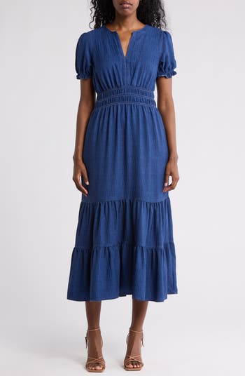 MAX STUDIO Women's Tiered Crepe Maxi Dress - Blue - Maxi dresses MAX STUDIO Women's Tiered Crepe Maxi Dress - Blue - Maxi dresses