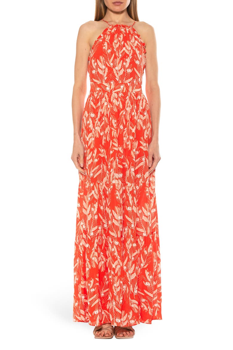 Kira Ruffled Halter Neck Maxi Dress, Main, color, ORANGE ETCHED
