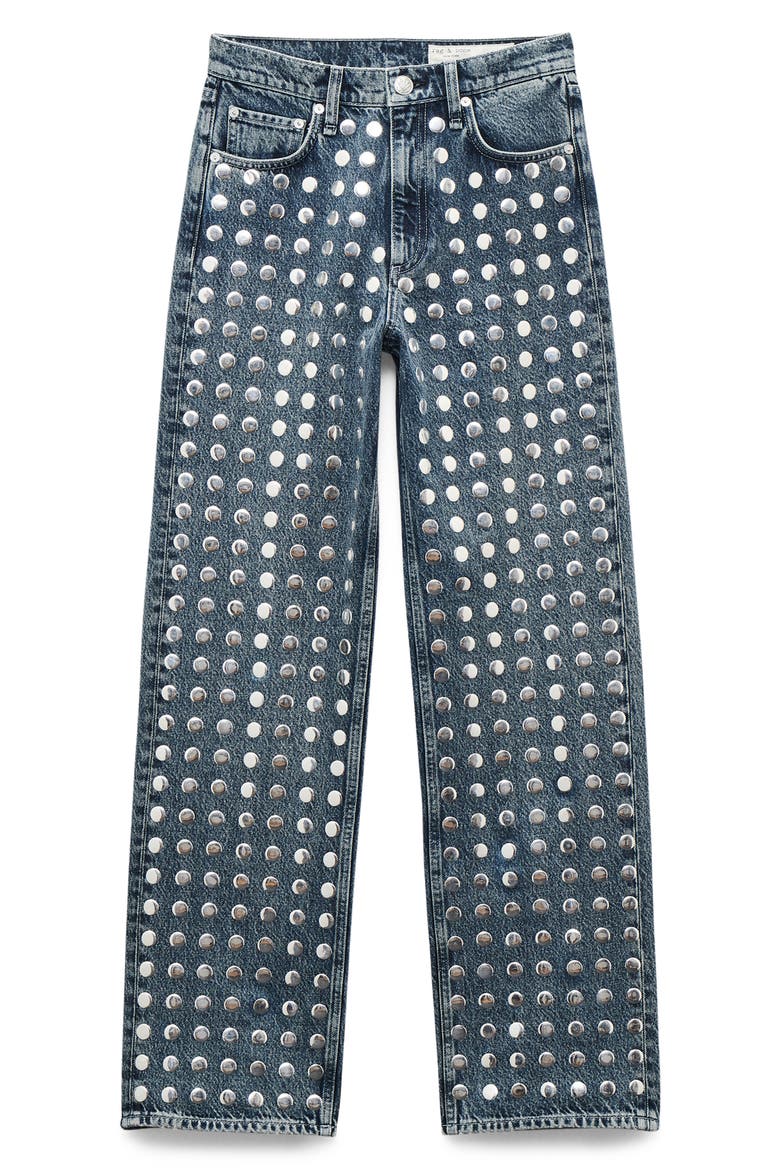 Shea Rhinestone Straight Leg Jeans, Alternate, color, BLUE