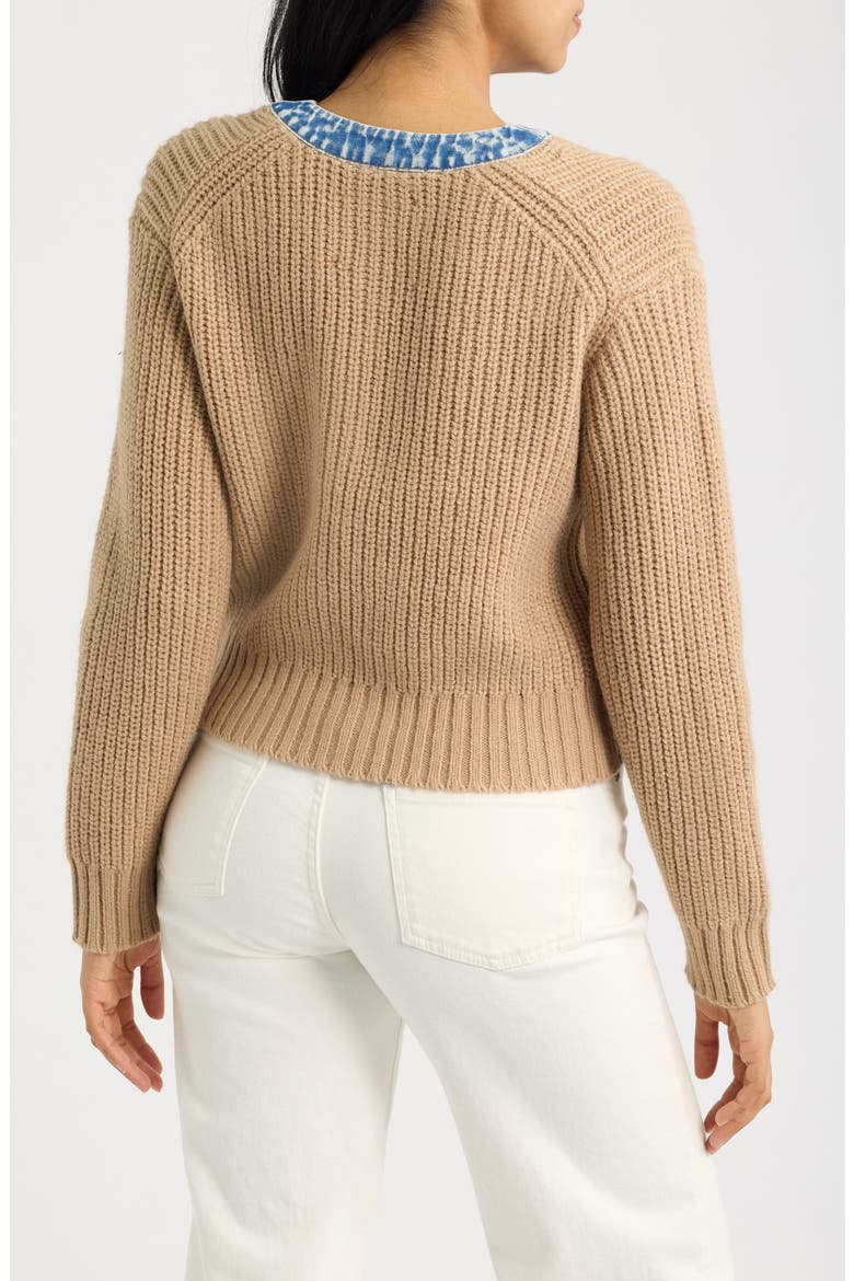 Denim Trim Cardigan, Alternate, color, TAN