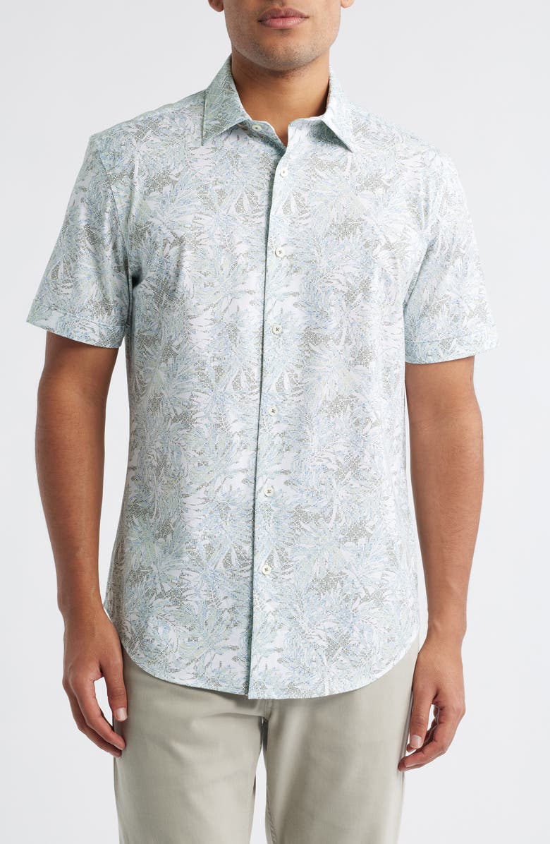 Bugatchi Miles OoohCotton<sup>®</sup> Abstract Print Short Sleeve Button-Up Shirt, Main, color, 