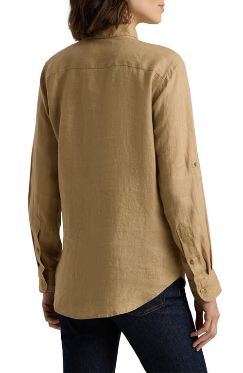 Shop Ralph Lauren Lauren Relaxed Linen Button-up Shirt In Birch Tan