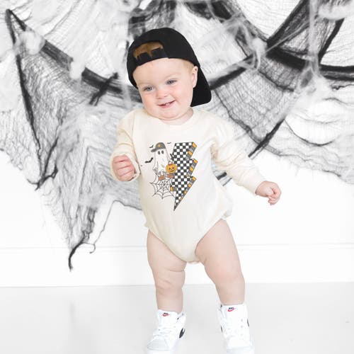 Sweet Wink Checker Ghost Halloween Long Sleeve Romper In Neutral