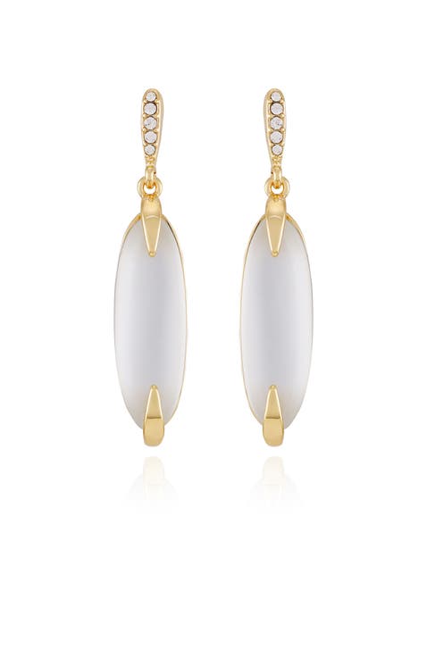 White Glass S Gold- Drop Earrings