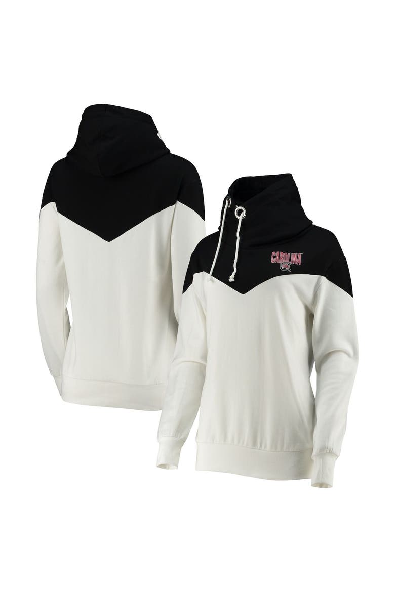 Women's Gameday Couture White/Black South Carolina Gamecocks Old School Arrow Blocked Cowl Neck Tri-Blend Pullover Hoodie, Main, color, White