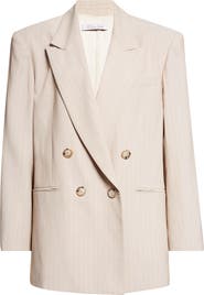 LaQuan Smith Shimmer Pinstripe Double Breasted Jacket