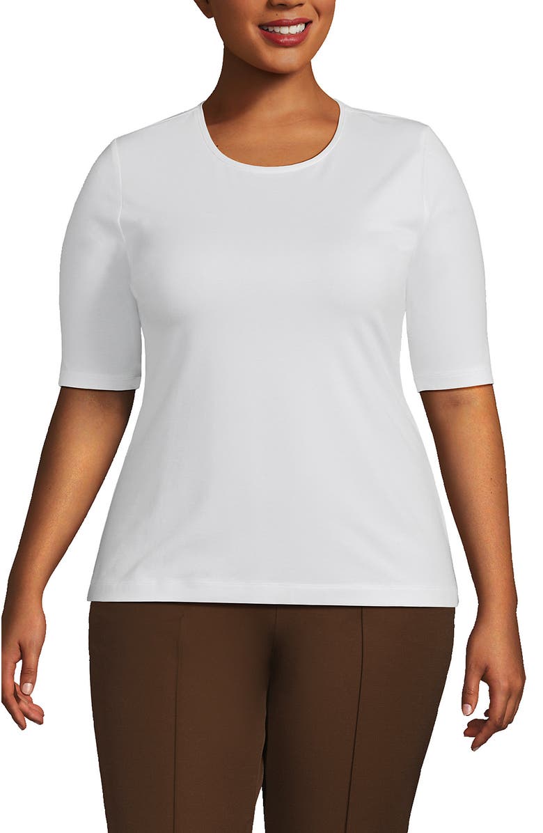 Lands
 End Lightweight Jersey Skimming Elbow Sleeve Crew Neck T-shirt, Main, color, White