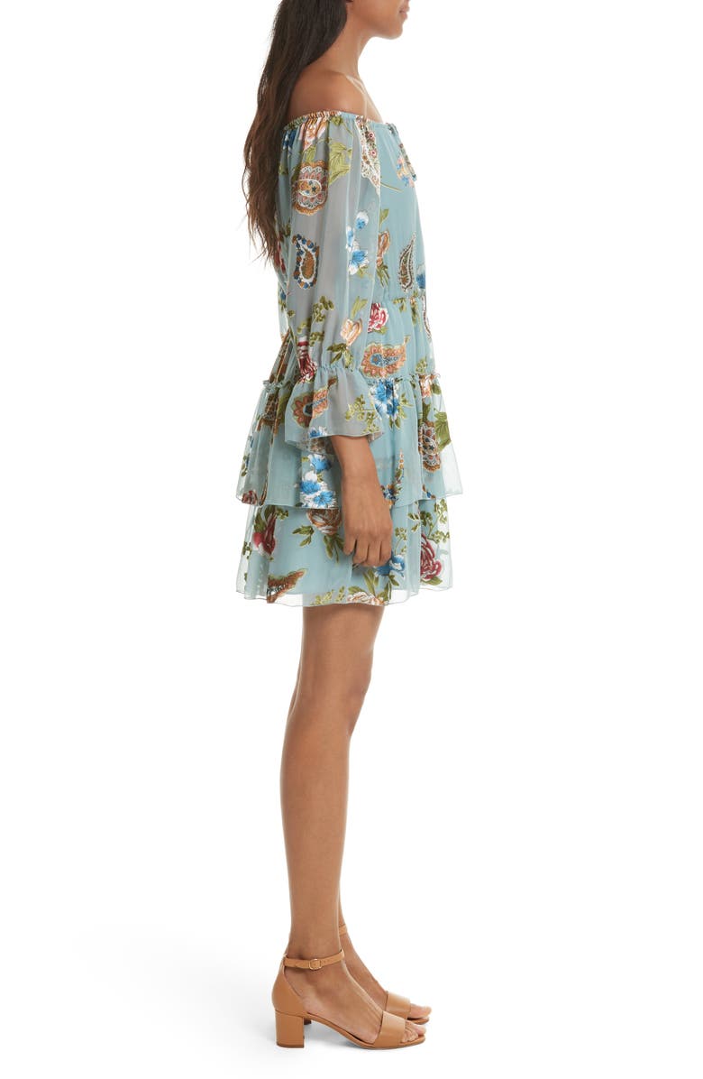 Alice + Olivia Waylon Off the Shoulder Blouson Dress, Alternate, color, 