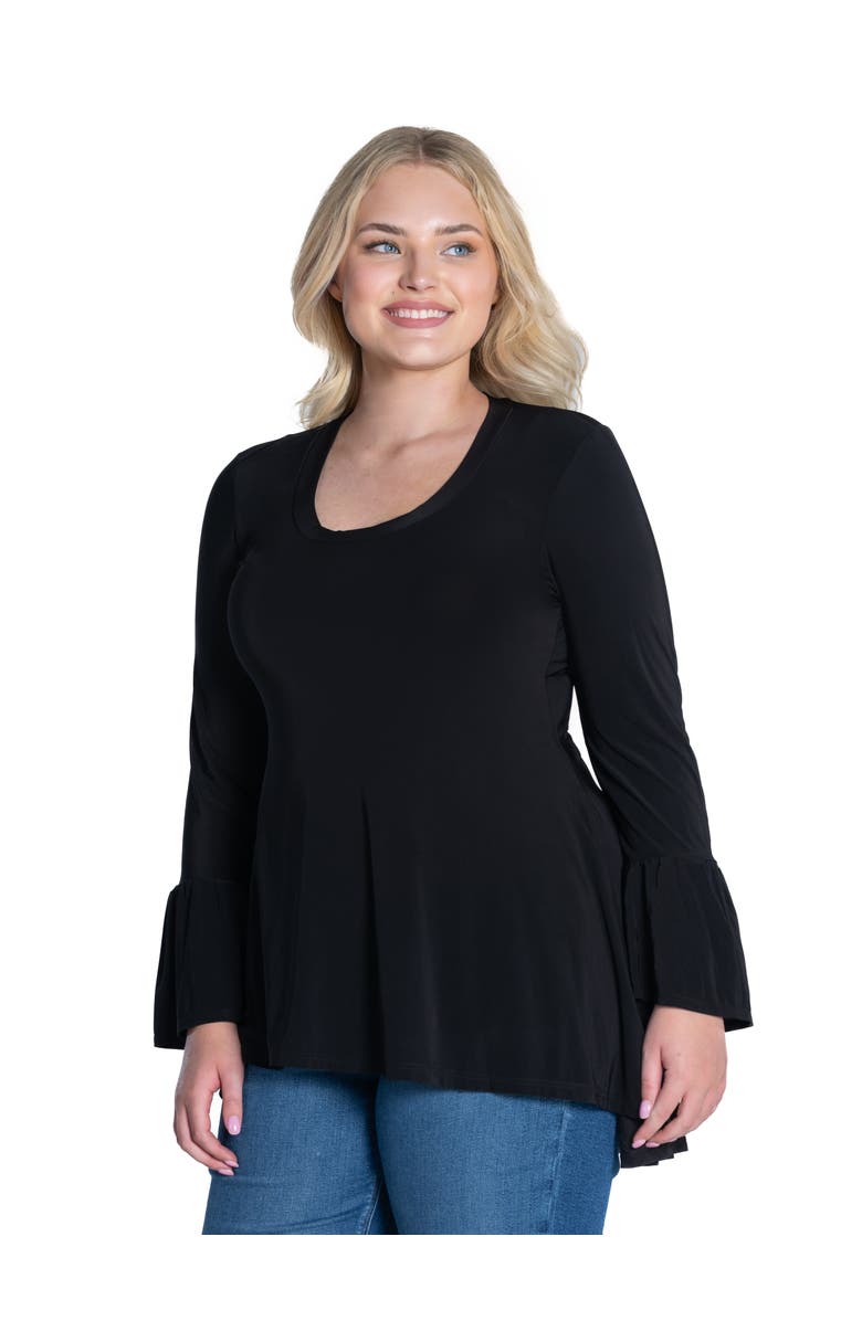 24seven Comfort Apparel Plus Size Long Bell Sleeve High Low  Tunic Top, Alternate, color, Black