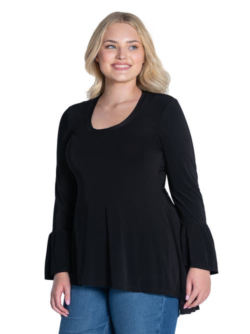 24seven Comfort Apparel Plus Size Long Bell Sleeve High Low  Tunic Top In Black
