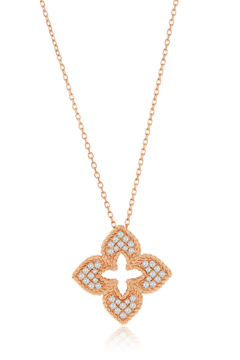 Pavé Cubic Zirconia Clover Pendant Necklace, Alternate, color, PINK