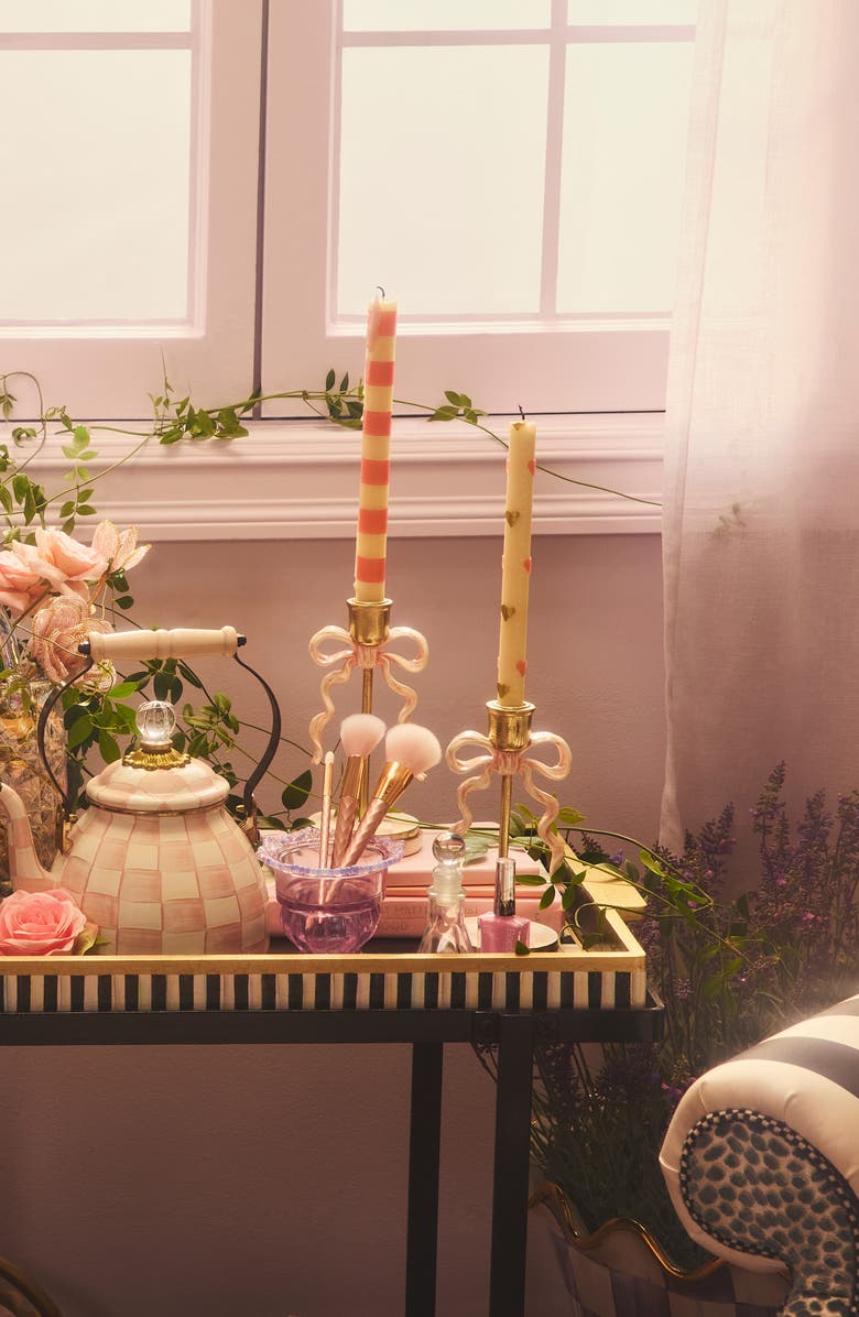 MACKENZIE CHILDS It's All About the Bow Candle & Candleholder, Alternate, color, Pink/ Gold Multi